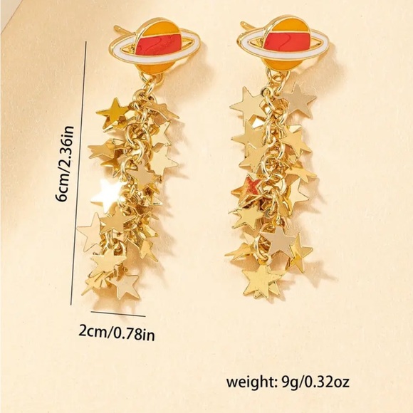 Golden Red Planet Star Tassel Earrings - Picture 3 of 3